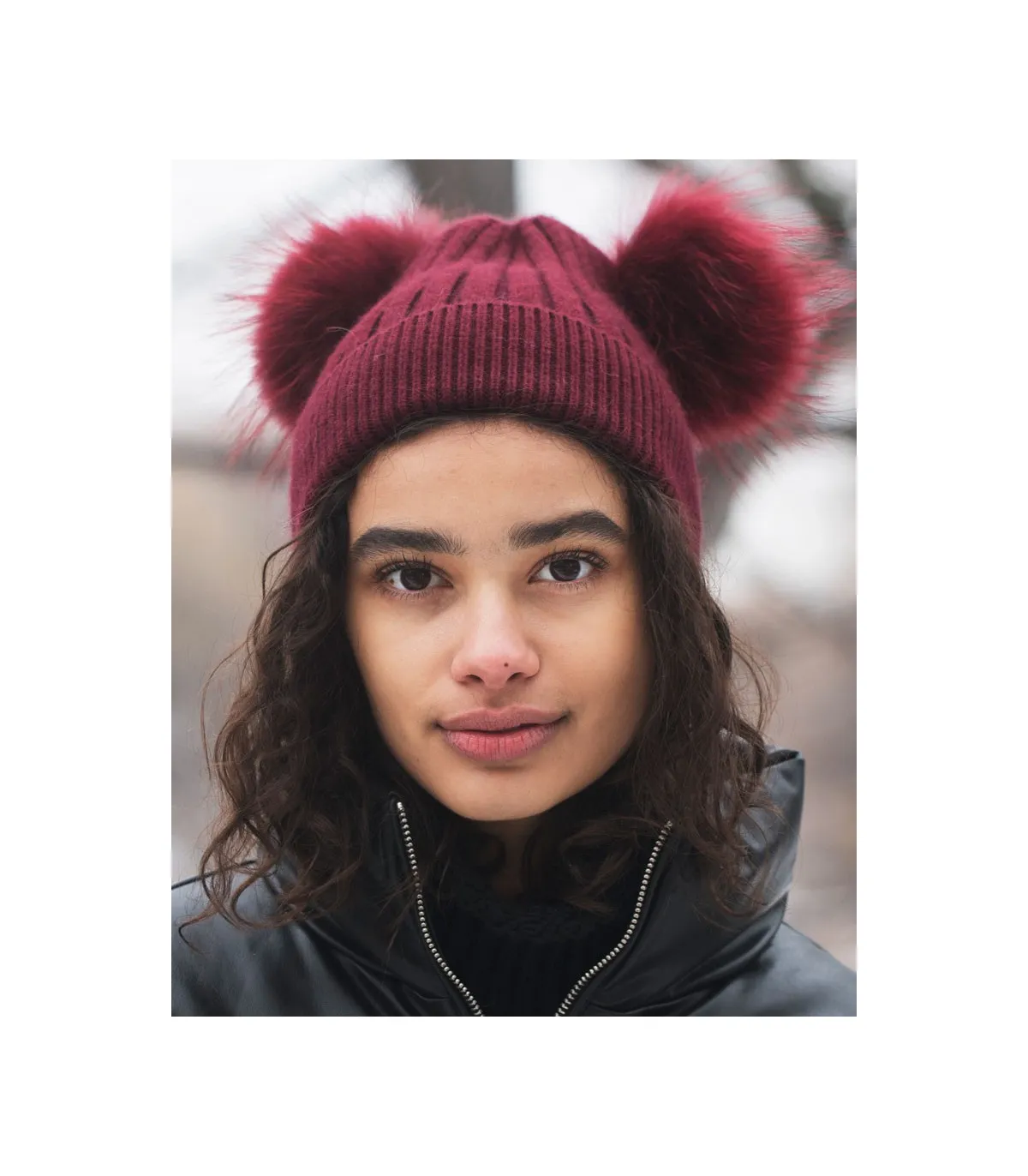 The Ky Double Pom Pom Beanie Hat in Black: FurHatWorld.com