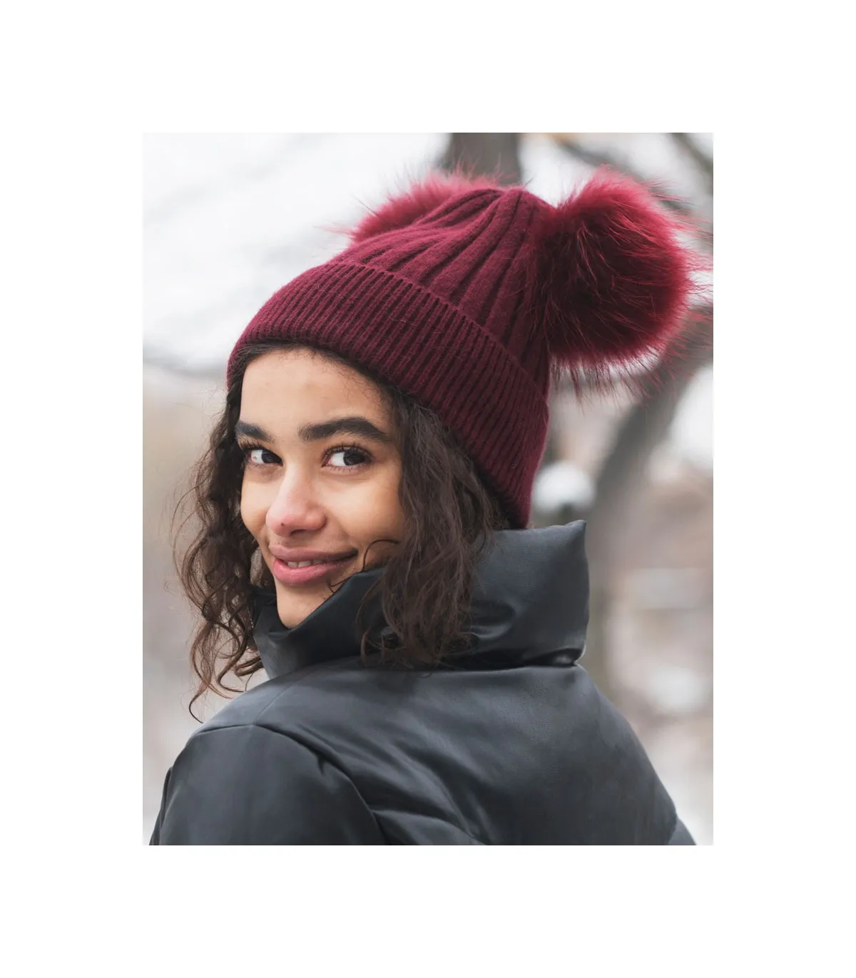 The Ky Double Pom Pom Beanie Hat in Black: FurHatWorld.com