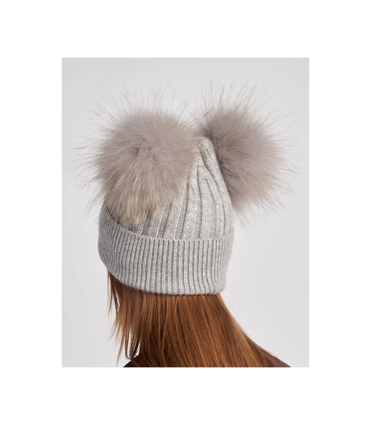 The Ky Double Pom Pom Beanie Hat in Grey: FurHatWorld.com