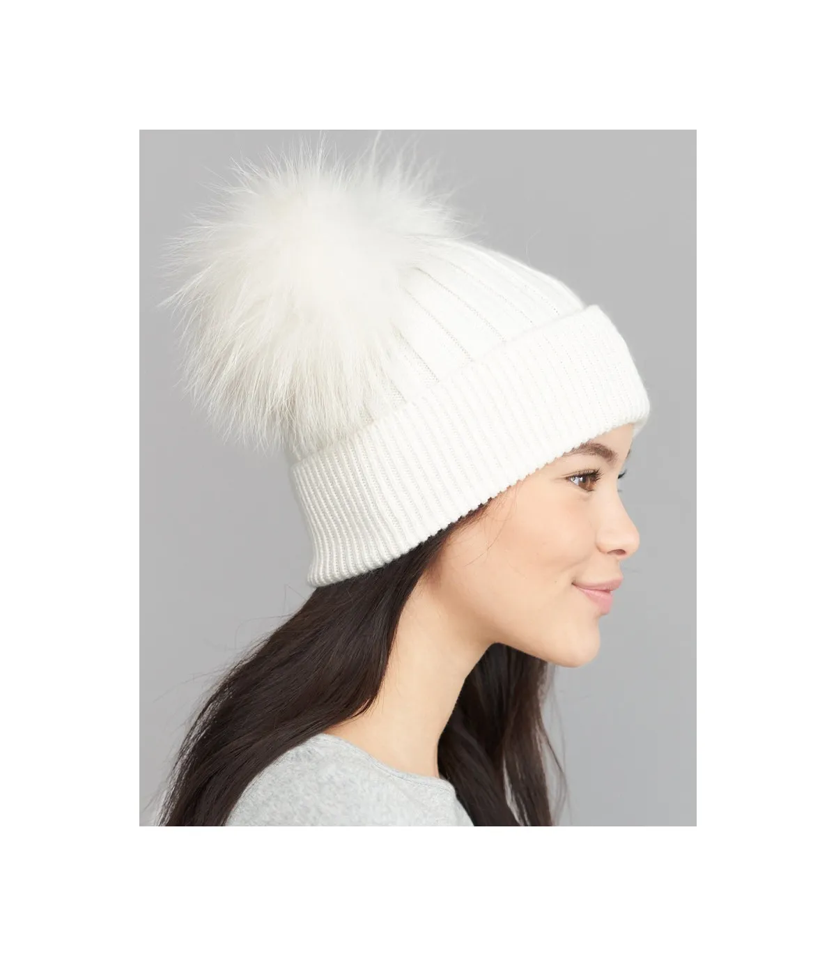 The Ky Double Pom Pom Beanie Hat in White: FurHatWorld.com