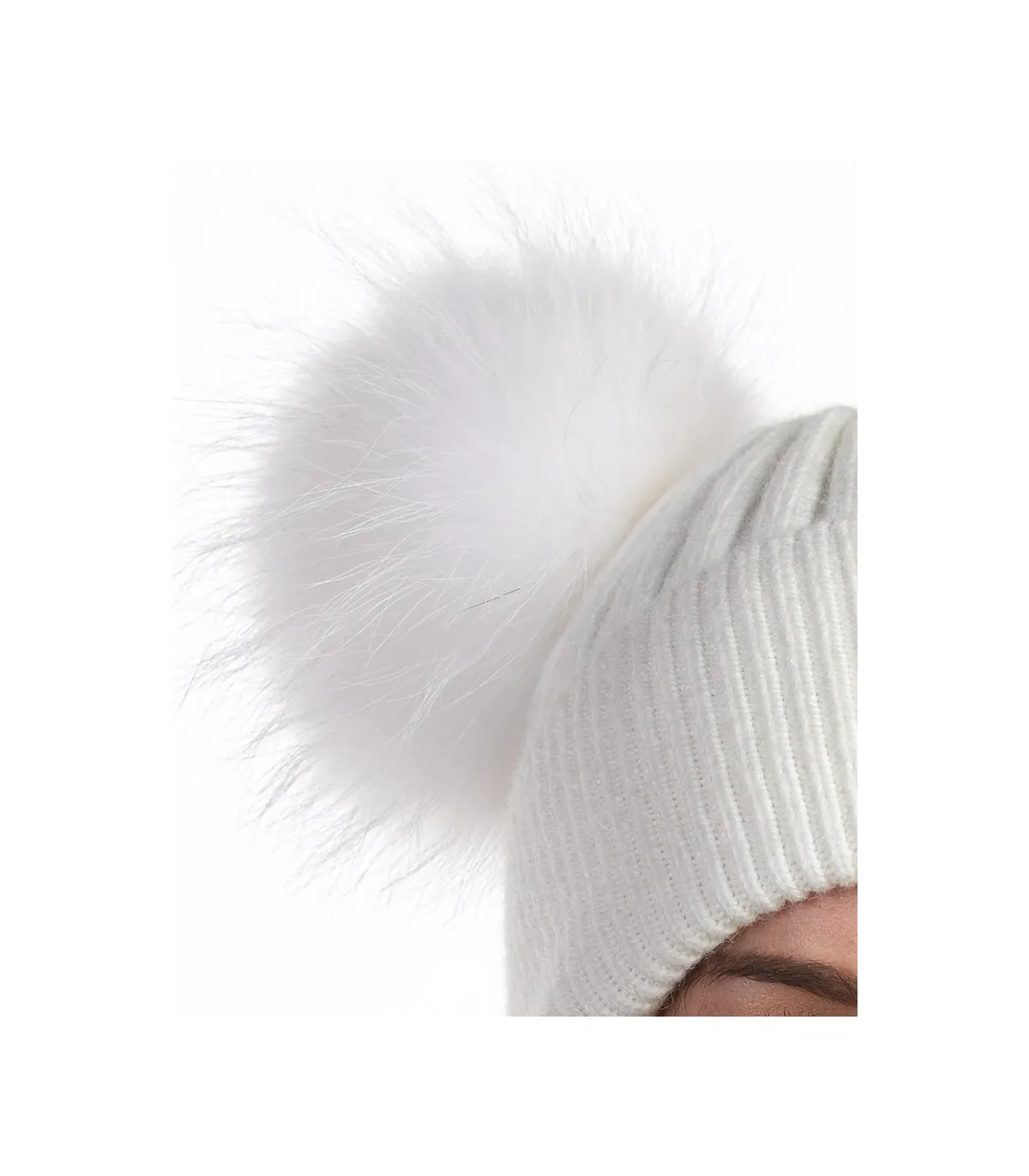 The Ky Double Pom Pom Beanie Hat in White: FurHatWorld.com