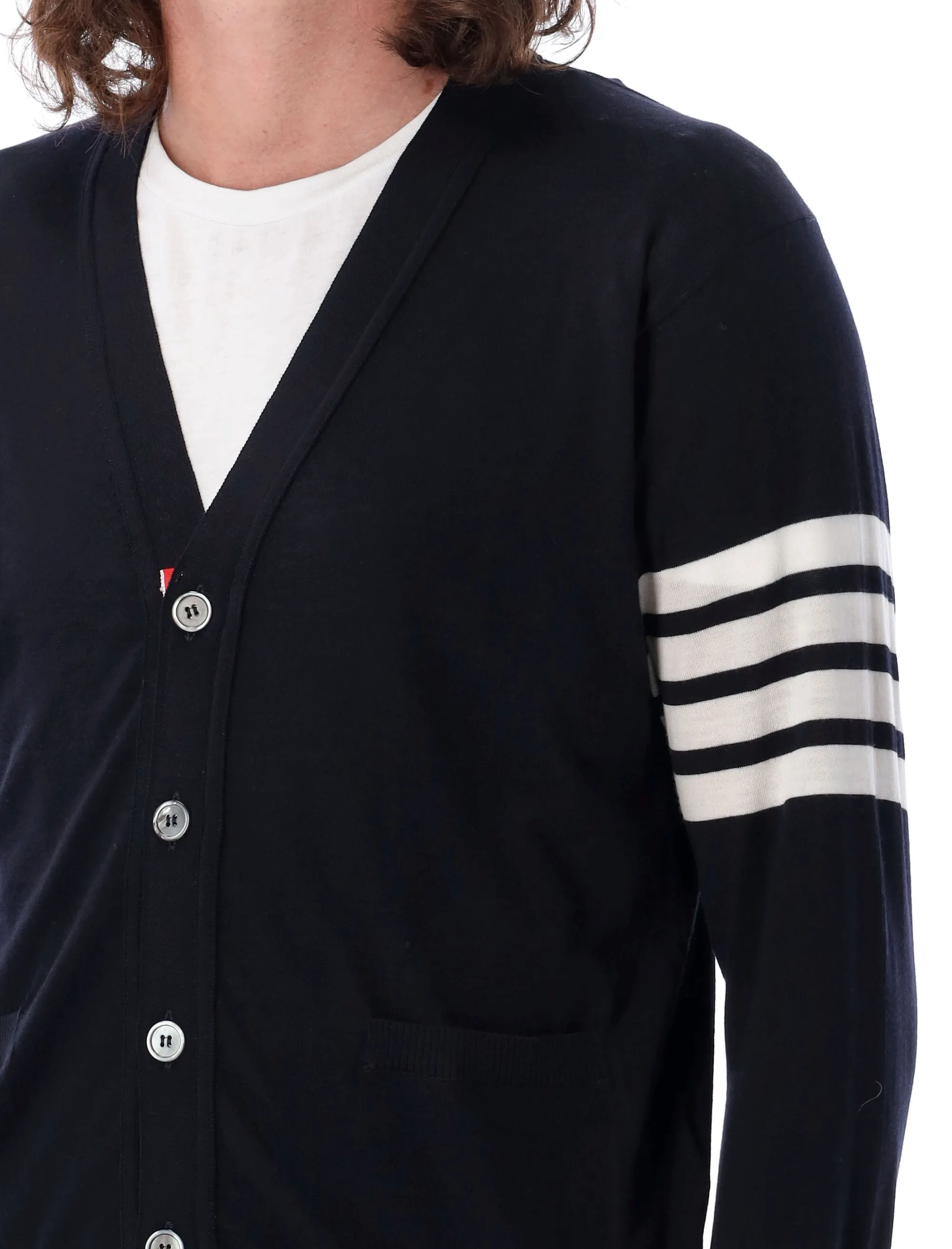 THOM BROWNE Classic V-Neck Wool Cardigan in Navy - Size 3