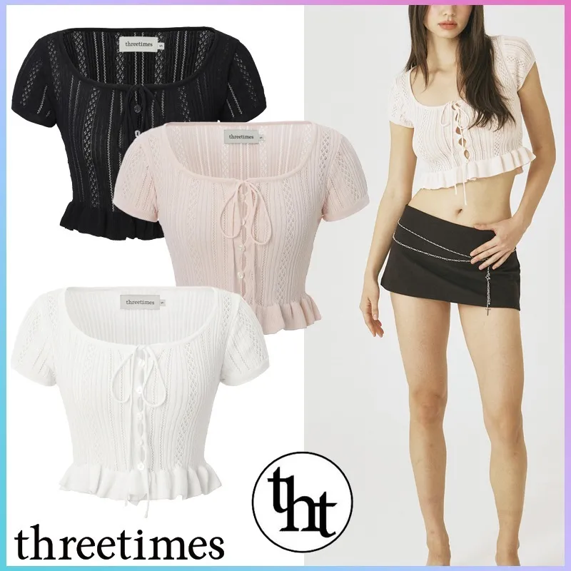 threetimes lace-up cropped tops