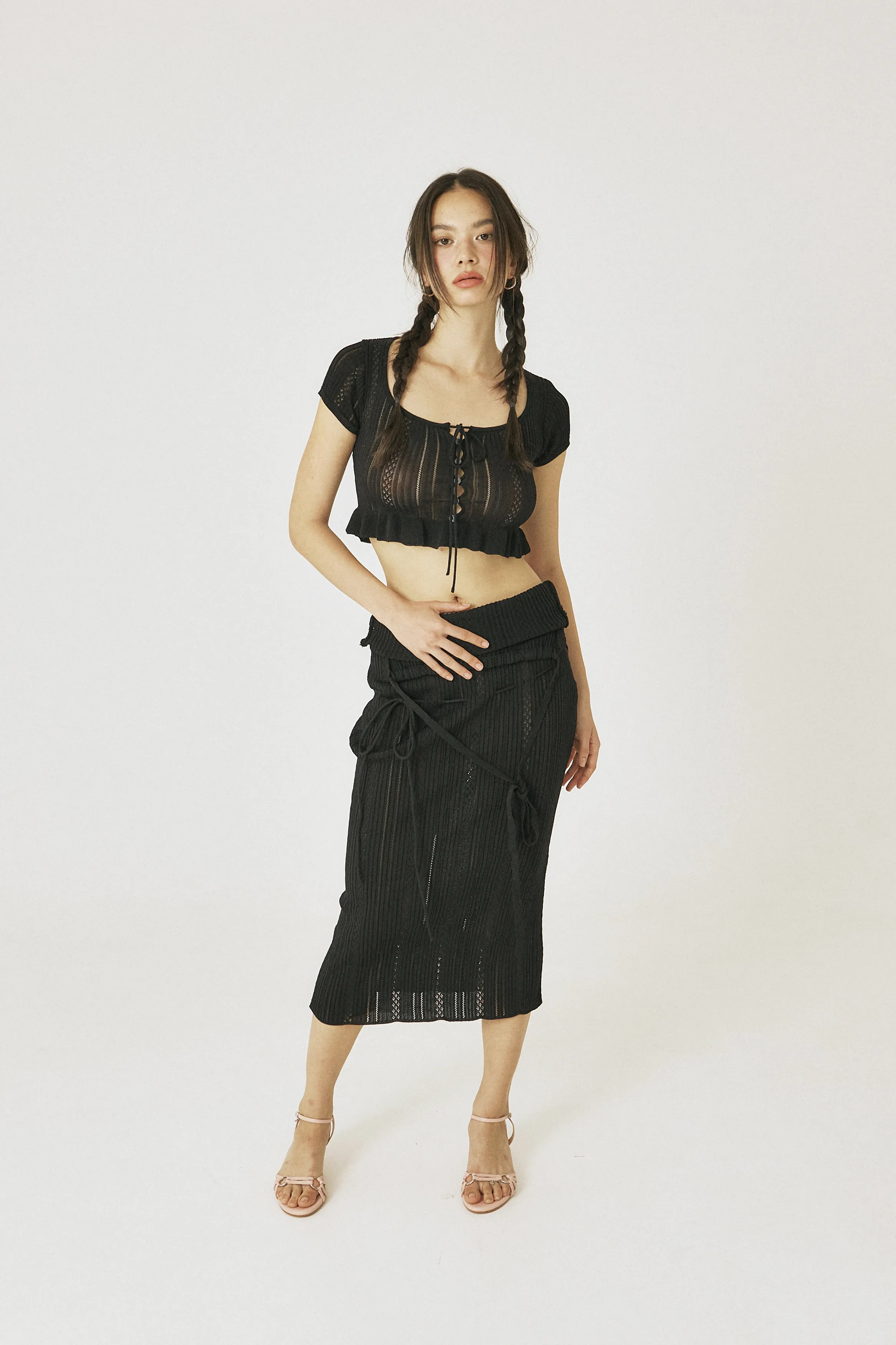 threetimes lace-up cropped tops