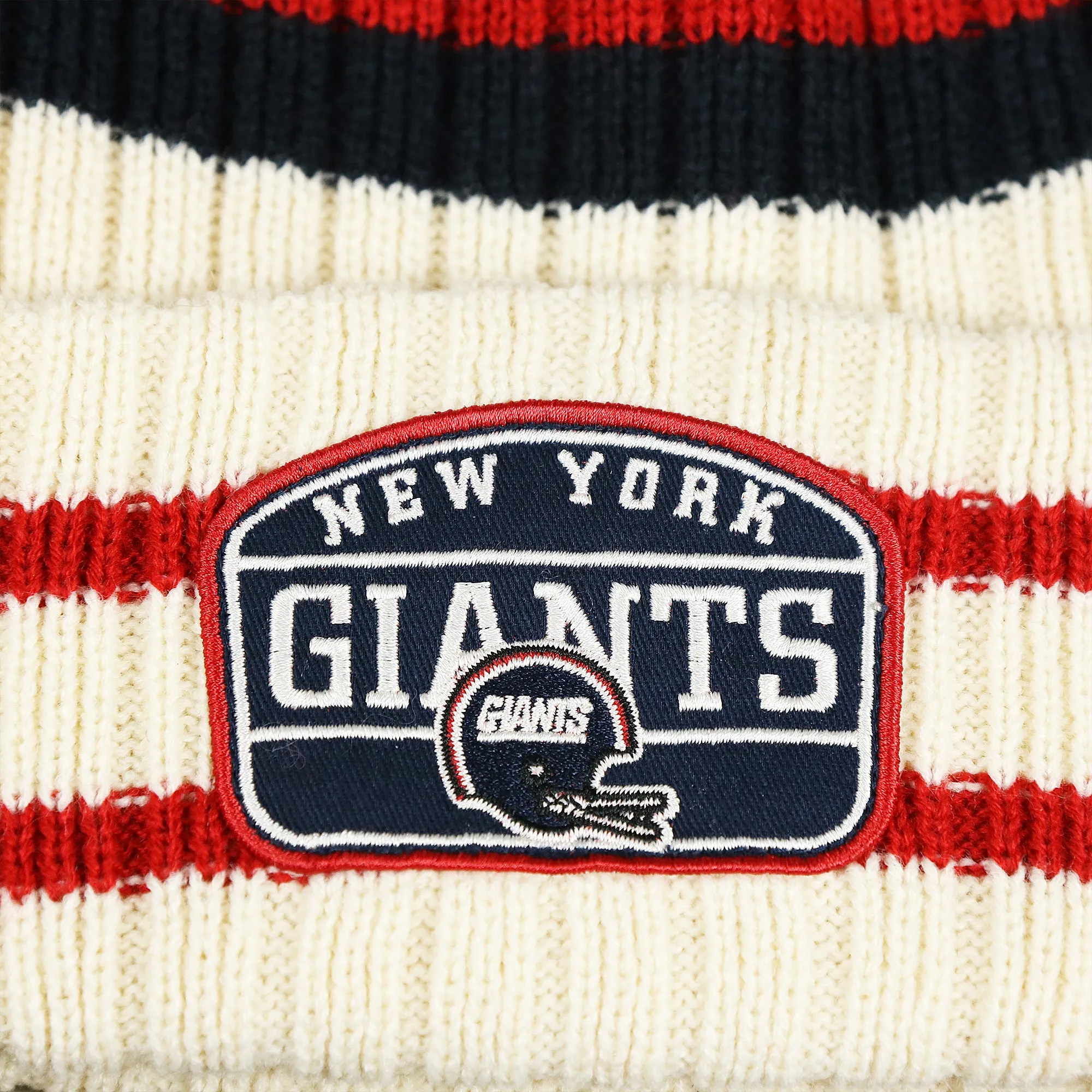 Throwback New York Giants Legacy Giants Helmet Patch Pom Pom Beanie | Natural Beanie