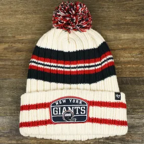 Throwback New York Giants Legacy Giants Helmet Patch Pom Pom Beanie | Natural Beanie