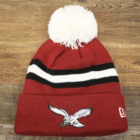 Throwback Philadelphia Eagles White Logo Striped Cuffed Winter Beanie | Maroon Knit Hat