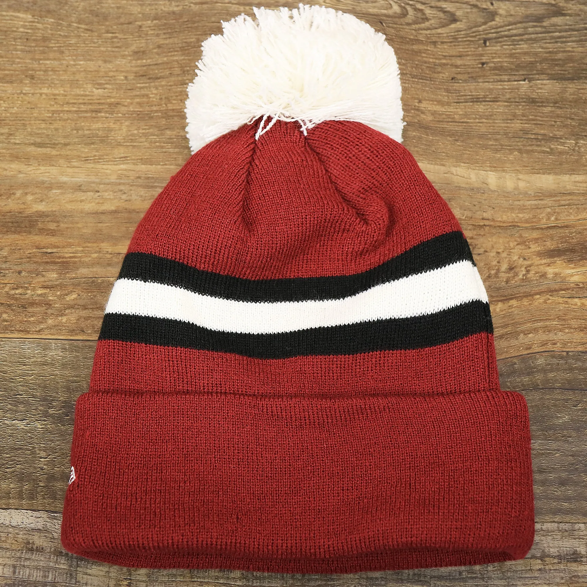 Throwback Philadelphia Eagles White Logo Striped Cuffed Winter Beanie | Maroon Knit Hat