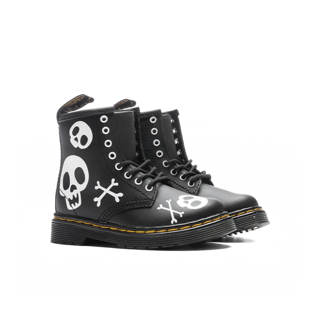 Toddler Black Leather Lace Up Boots | Skull & Bones Design