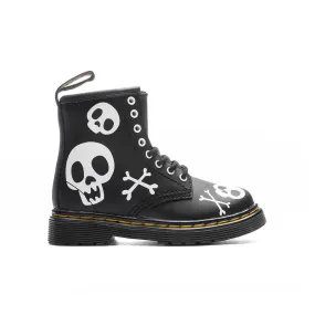 Toddler Black Leather Lace Up Boots | Skull & Bones Design