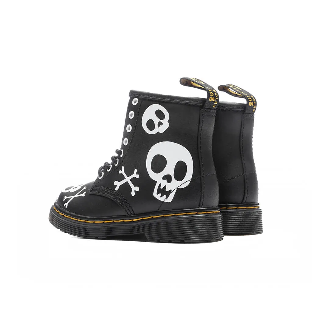 Toddler Black Leather Lace Up Boots | Skull & Bones Design