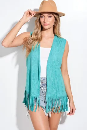 Turquoise Fringe Vest in - search