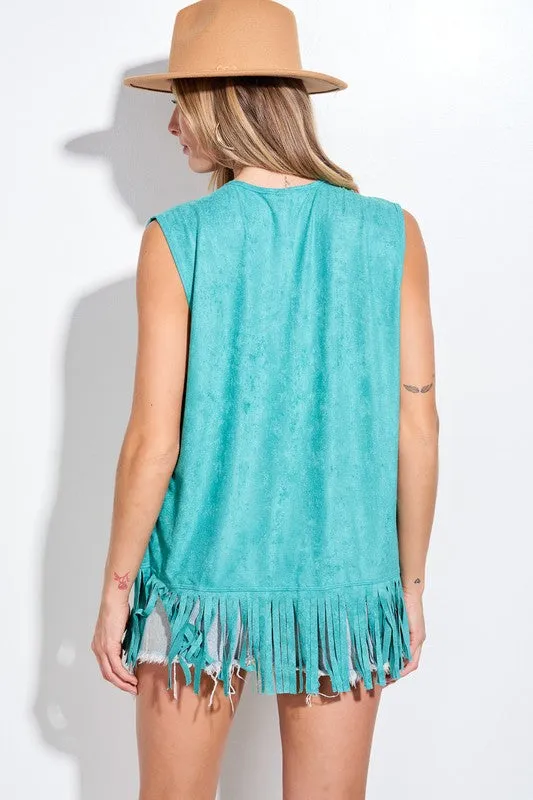 Turquoise Fringe Vest in - search