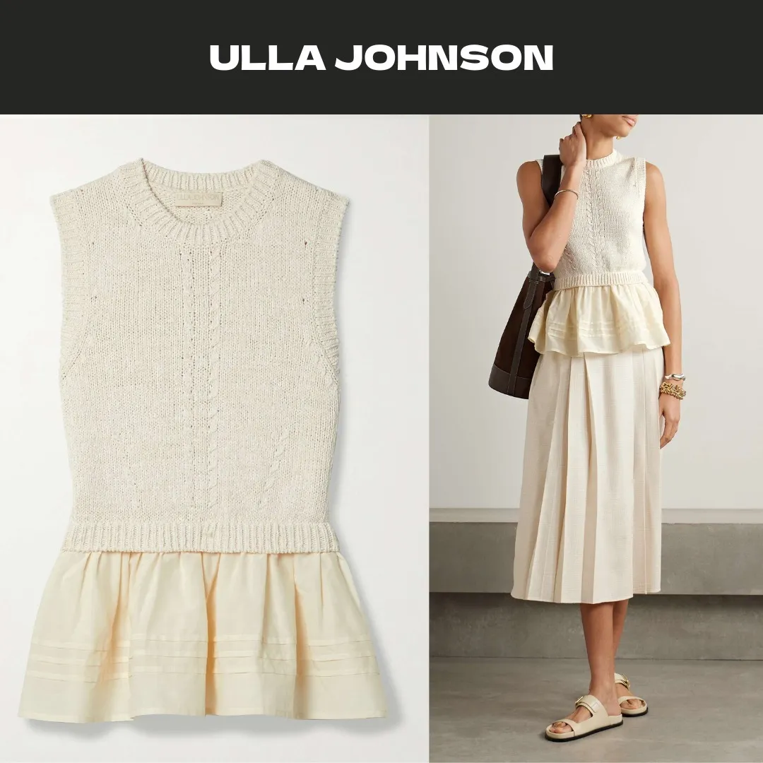 ULLA JOHNSON cable knit peplum sleeveless cotton top