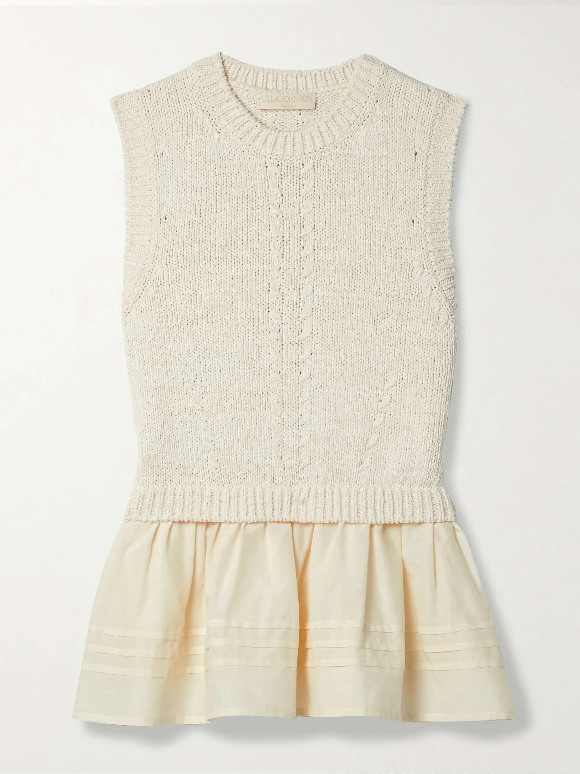 ULLA JOHNSON cable knit peplum sleeveless cotton top