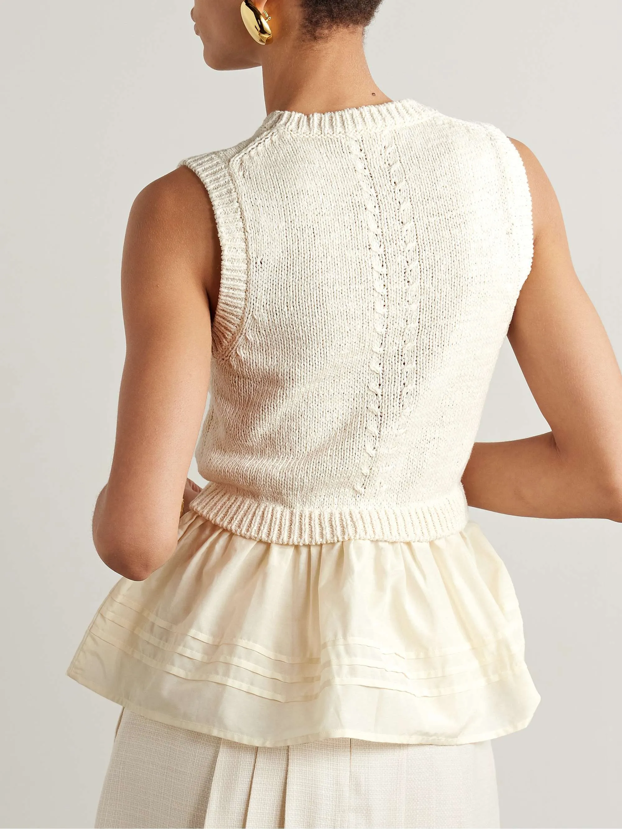 ULLA JOHNSON cable knit peplum sleeveless cotton top