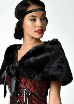 unique vintage black faux fur shrug