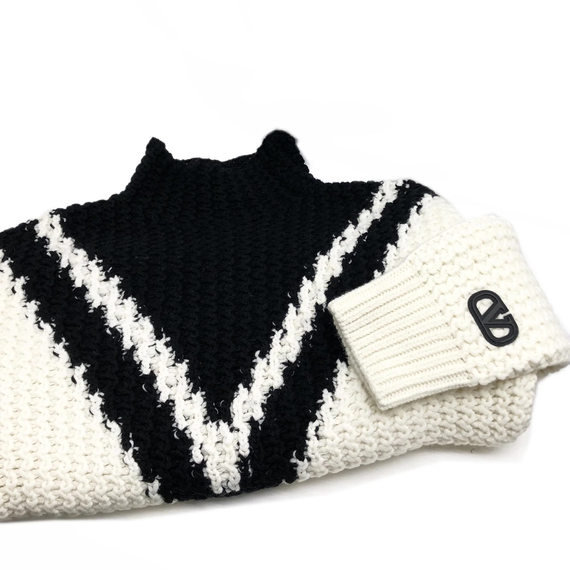 Valentino Cable Knit Unisex Wool Long Sleeves Logo Luxury