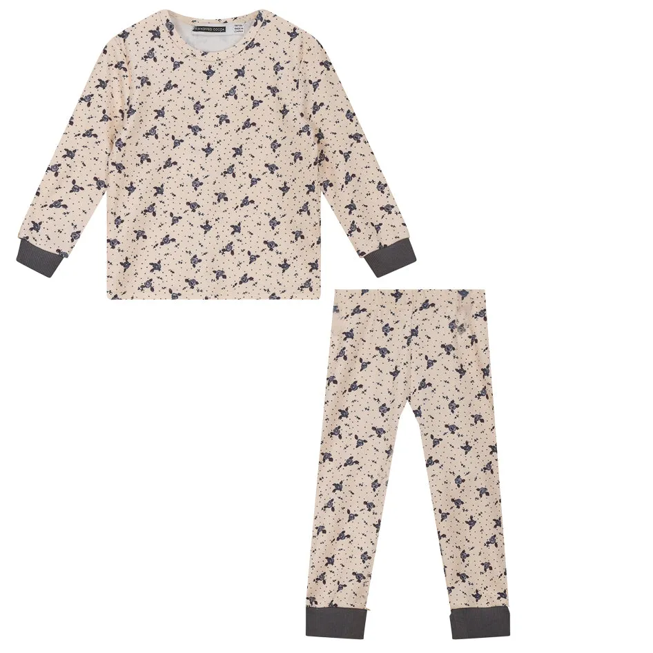 Whipped Cocoa Cream Floral Print Ribbed Velour Pajamas