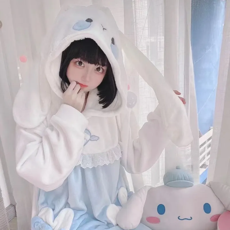 White Blue Bunny Pajamas Homewear for Women