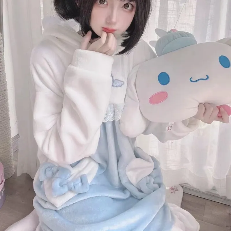 White Blue Bunny Pajamas Homewear for Women