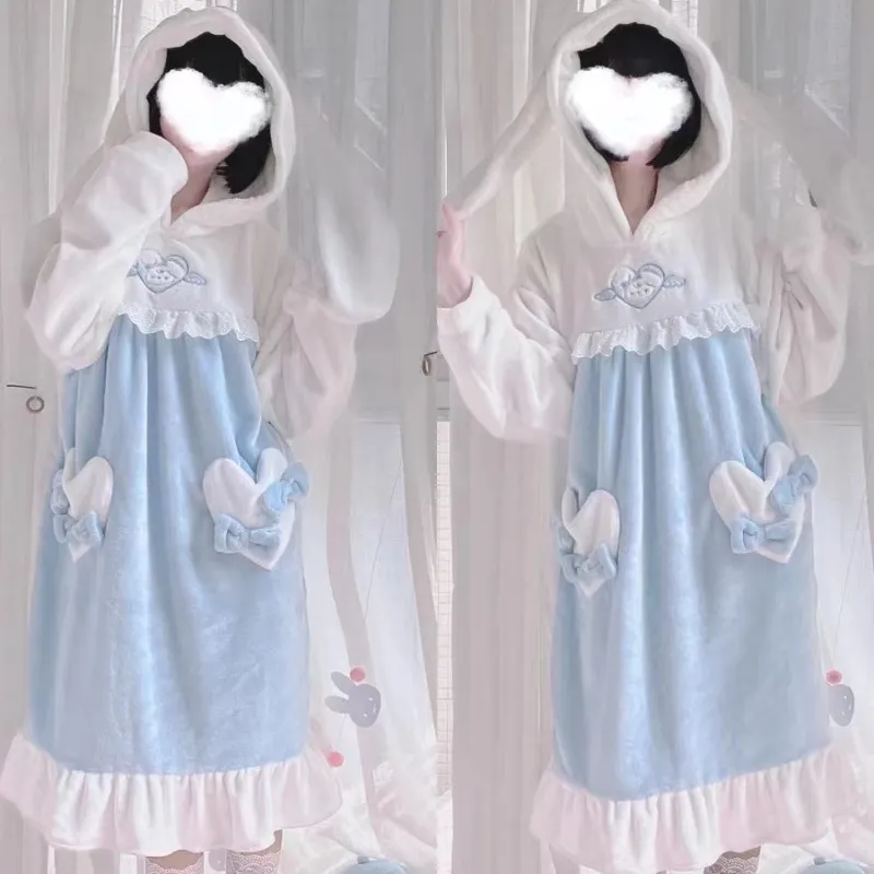 White Blue Bunny Pajamas Homewear for Women