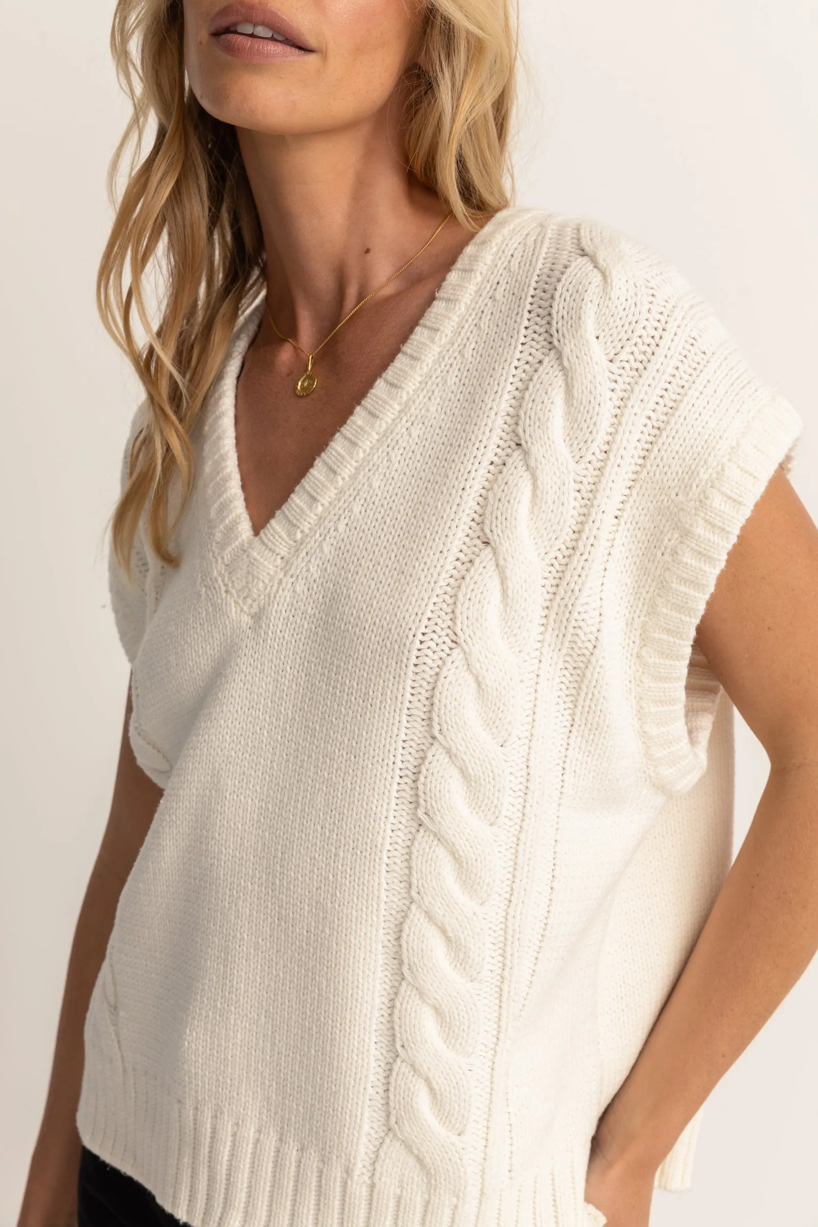 White Cable Knit Vest - Finley