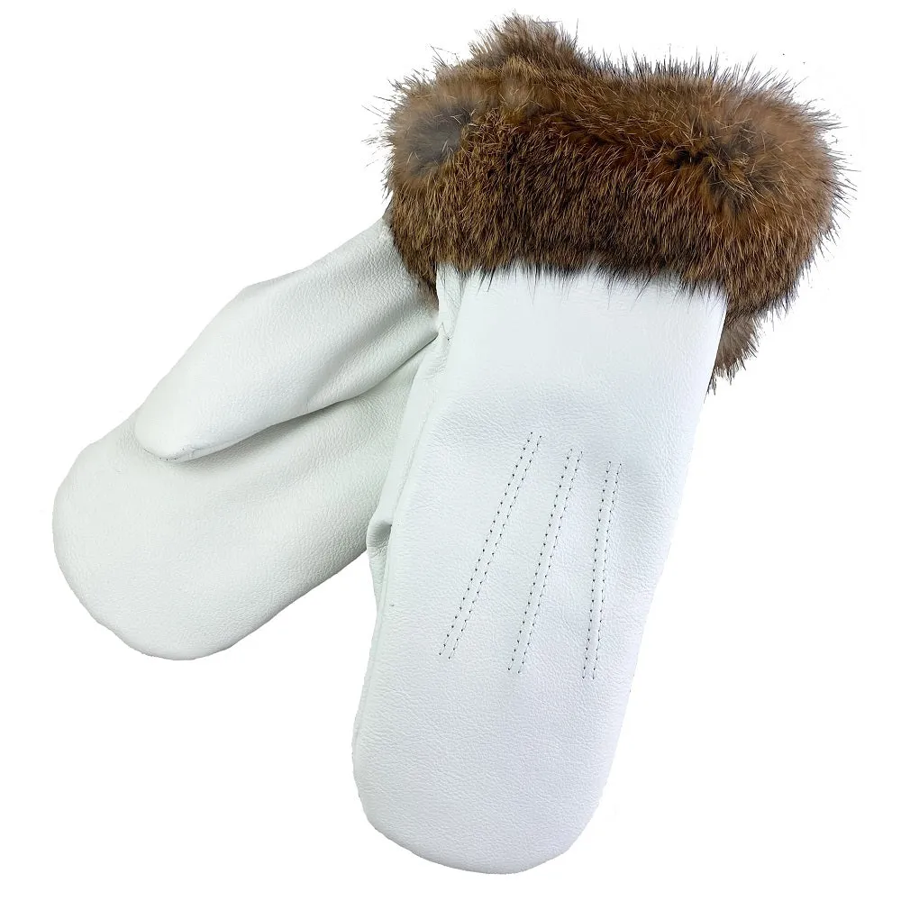 White leather lined women's mittens