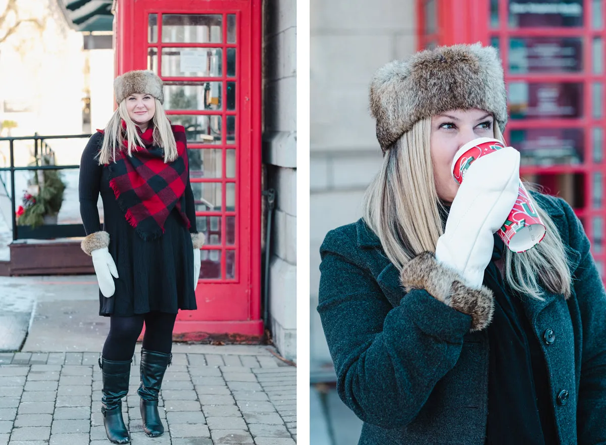 White leather lined women's mittens