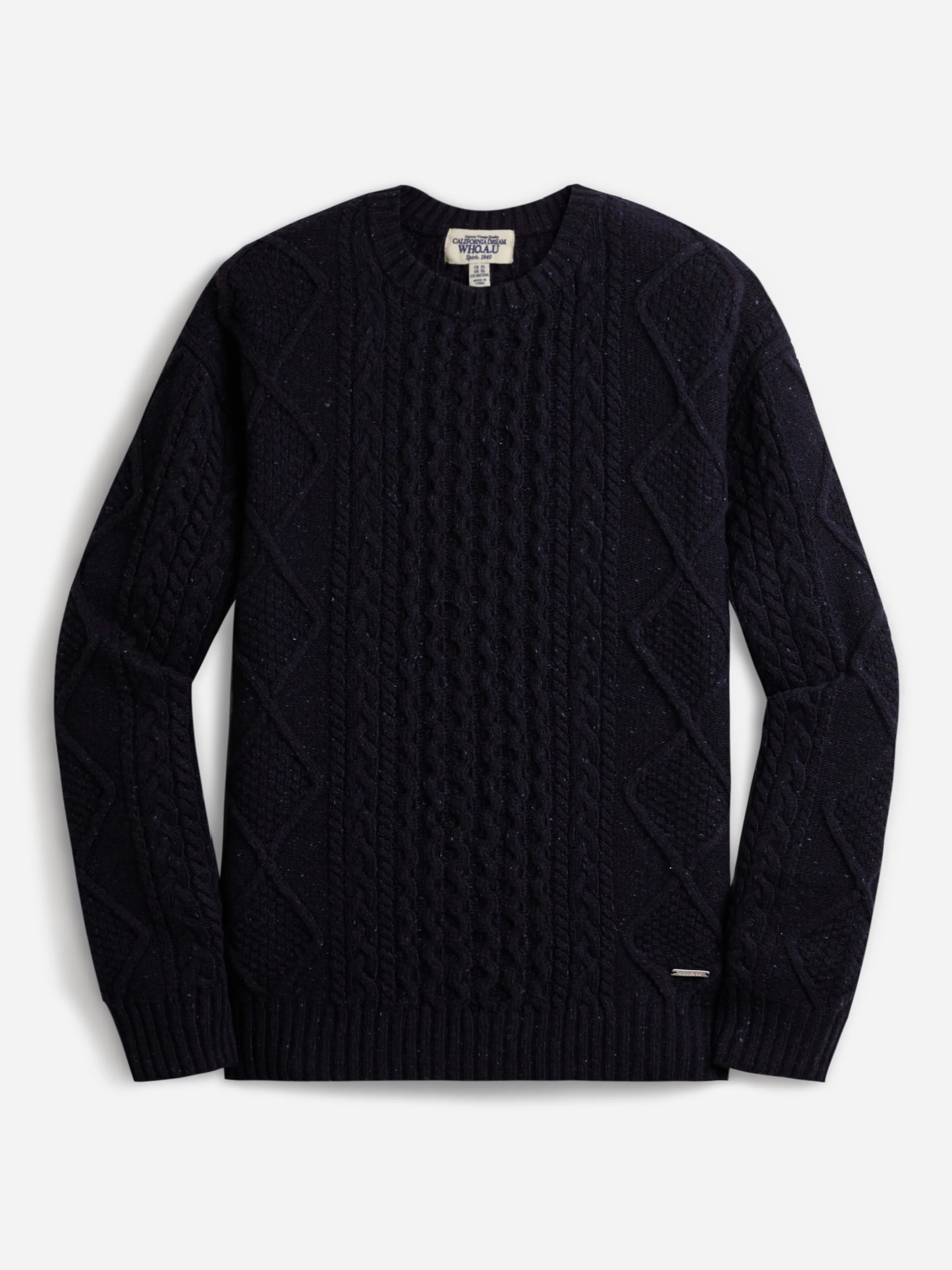 WHO.A.U | Cable Knit Unisex Wool Nylon Street Style Long Sleeves Plain Sweater