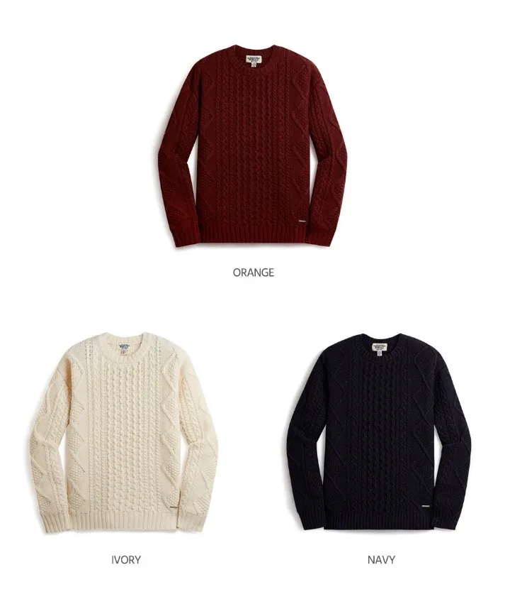 WHO.A.U | Cable Knit Unisex Wool Nylon Street Style Long Sleeves Plain Sweater