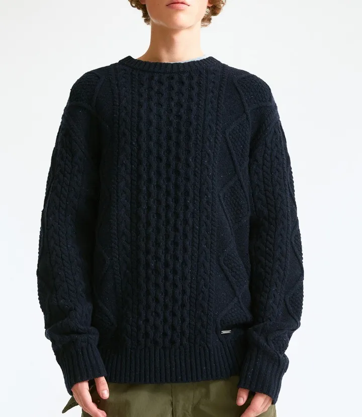 WHO.A.U | Cable Knit Unisex Wool Nylon Street Style Long Sleeves Plain Sweater