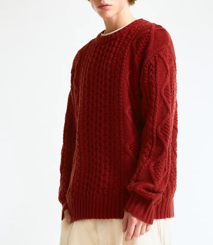 WHO.A.U | Cable Knit Unisex Wool Nylon Street Style Long Sleeves Plain Sweater