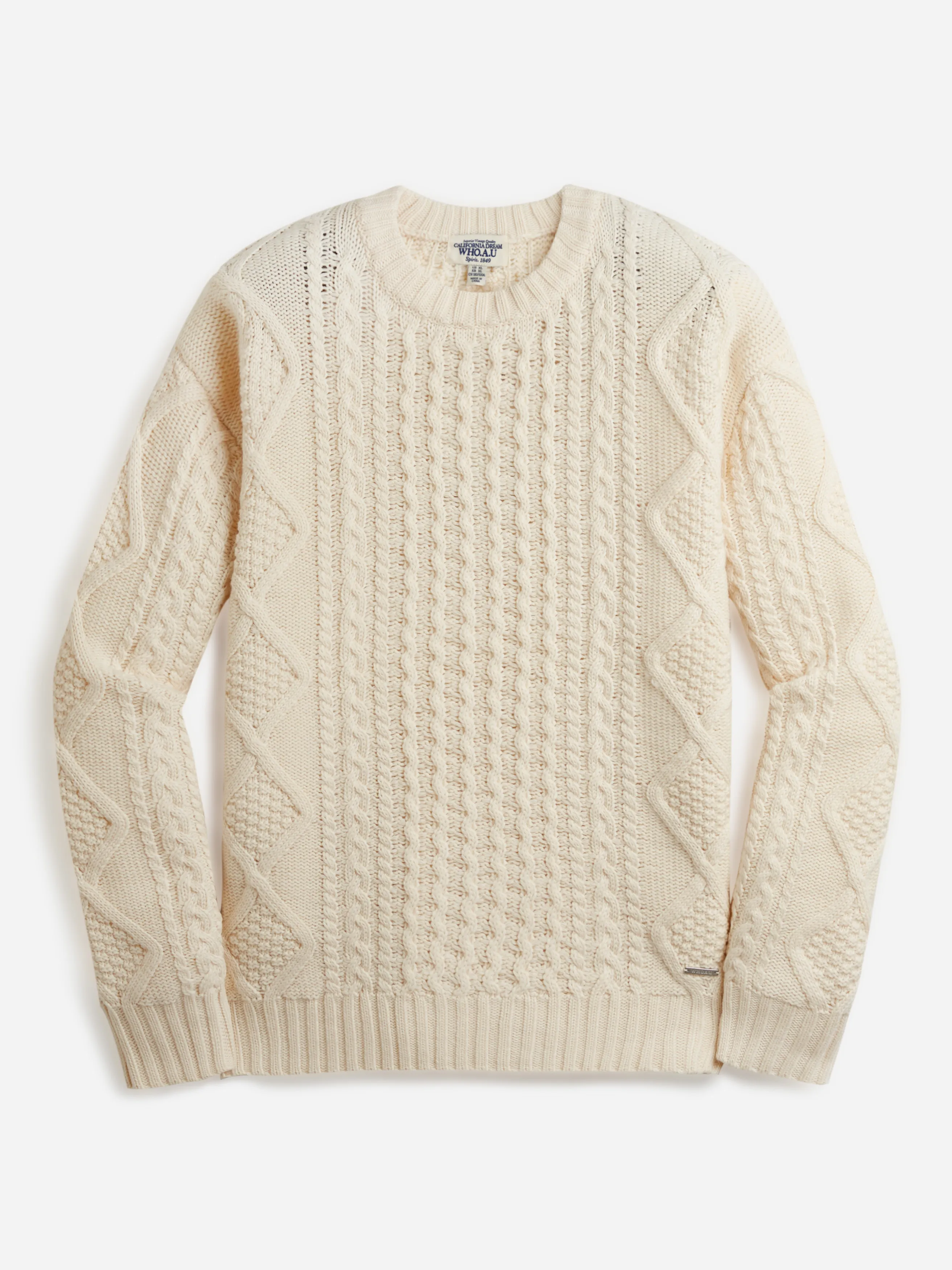 WHO.A.U | Cable Knit Unisex Wool Nylon Street Style Long Sleeves Plain Sweater