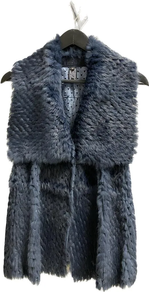 WINTERP - Blue Casual Fashion Perforated Rabbit Fur Vest for Women