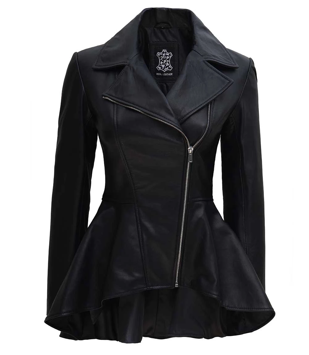 Women's Black Peplum Leather Jacket