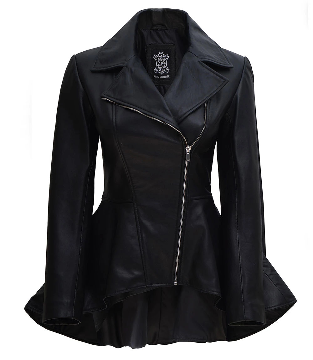 Women's Black Peplum Leather Jacket