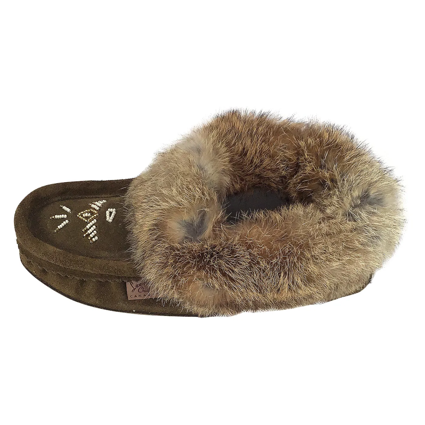 Women's Fleece-Lined Army Suede Rabbit Fur Moccasins