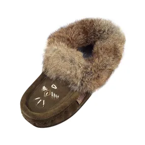 Women's Fleece-Lined Army Suede Rabbit Fur Moccasins