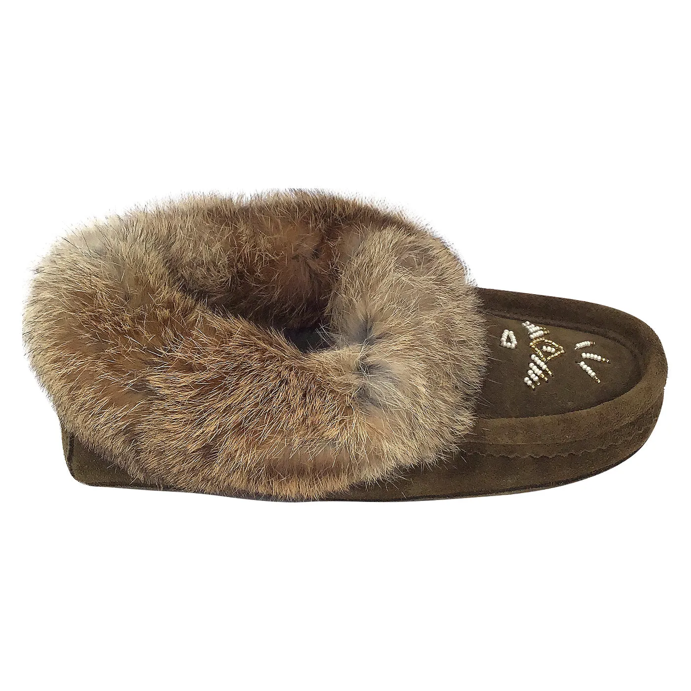 Women's Fleece-Lined Army Suede Rabbit Fur Moccasins