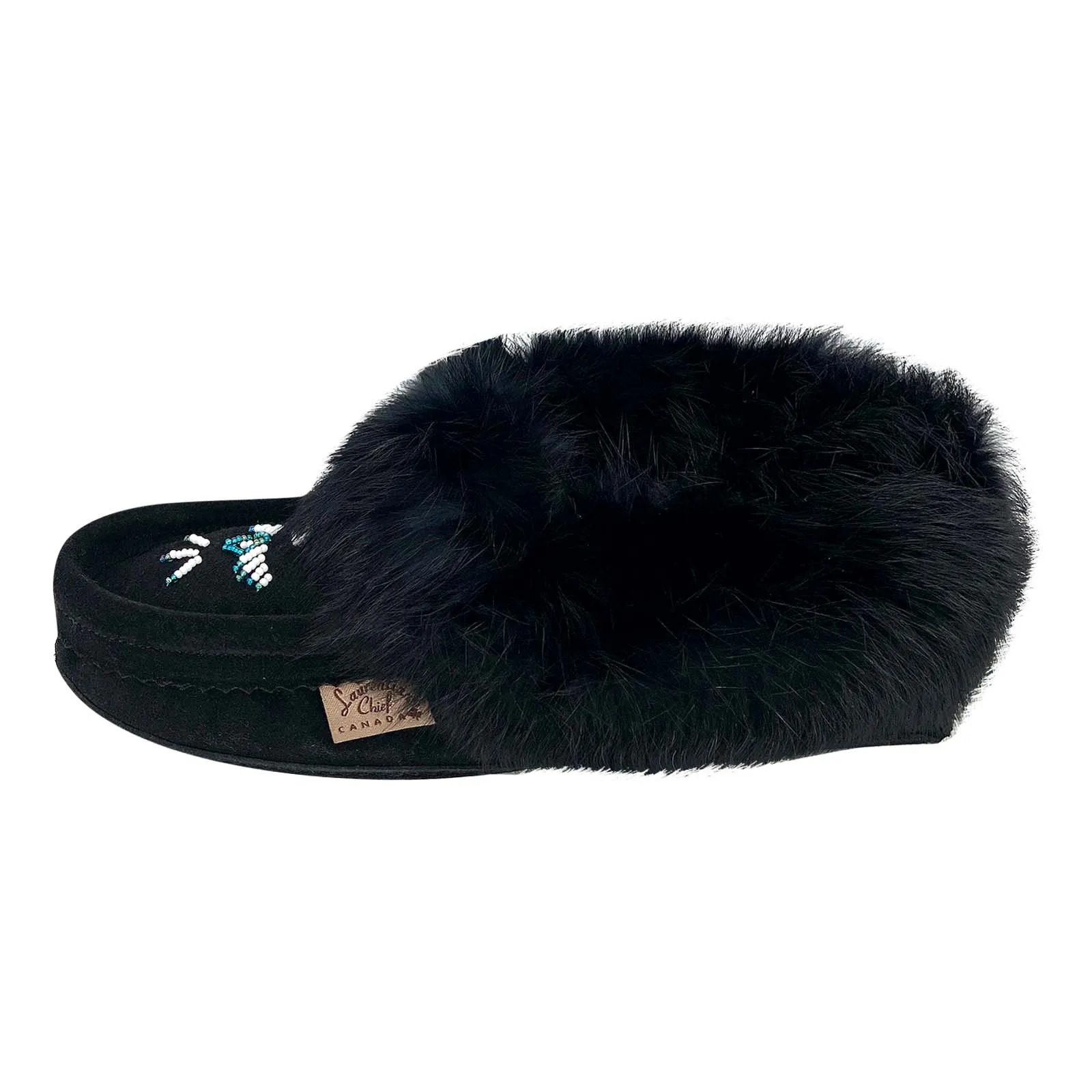 Women's Fur Lined Black Suede Moccasins