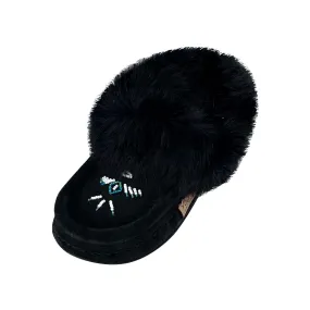 Women's Fur Lined Black Suede Moccasins