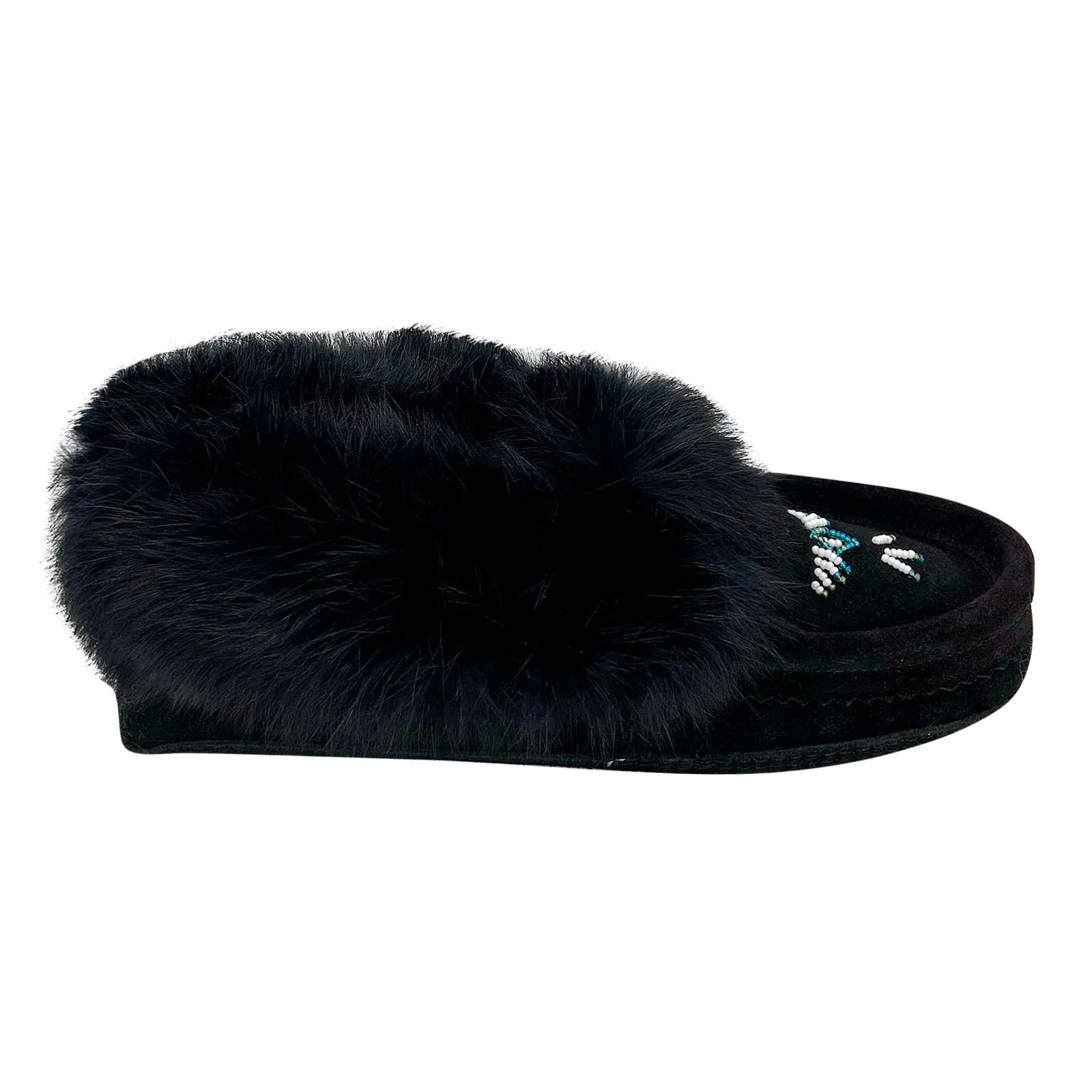 Women's Fur Lined Black Suede Moccasins