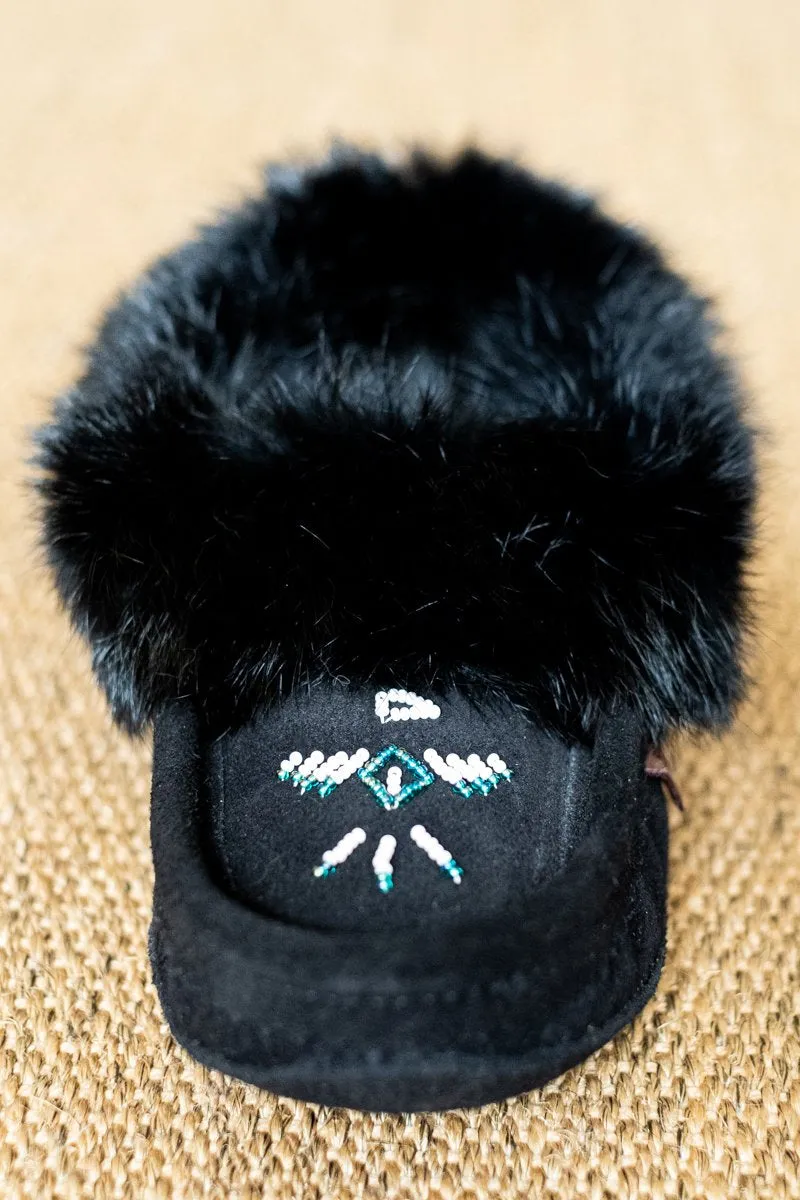 Women's Fur Lined Black Suede Moccasins