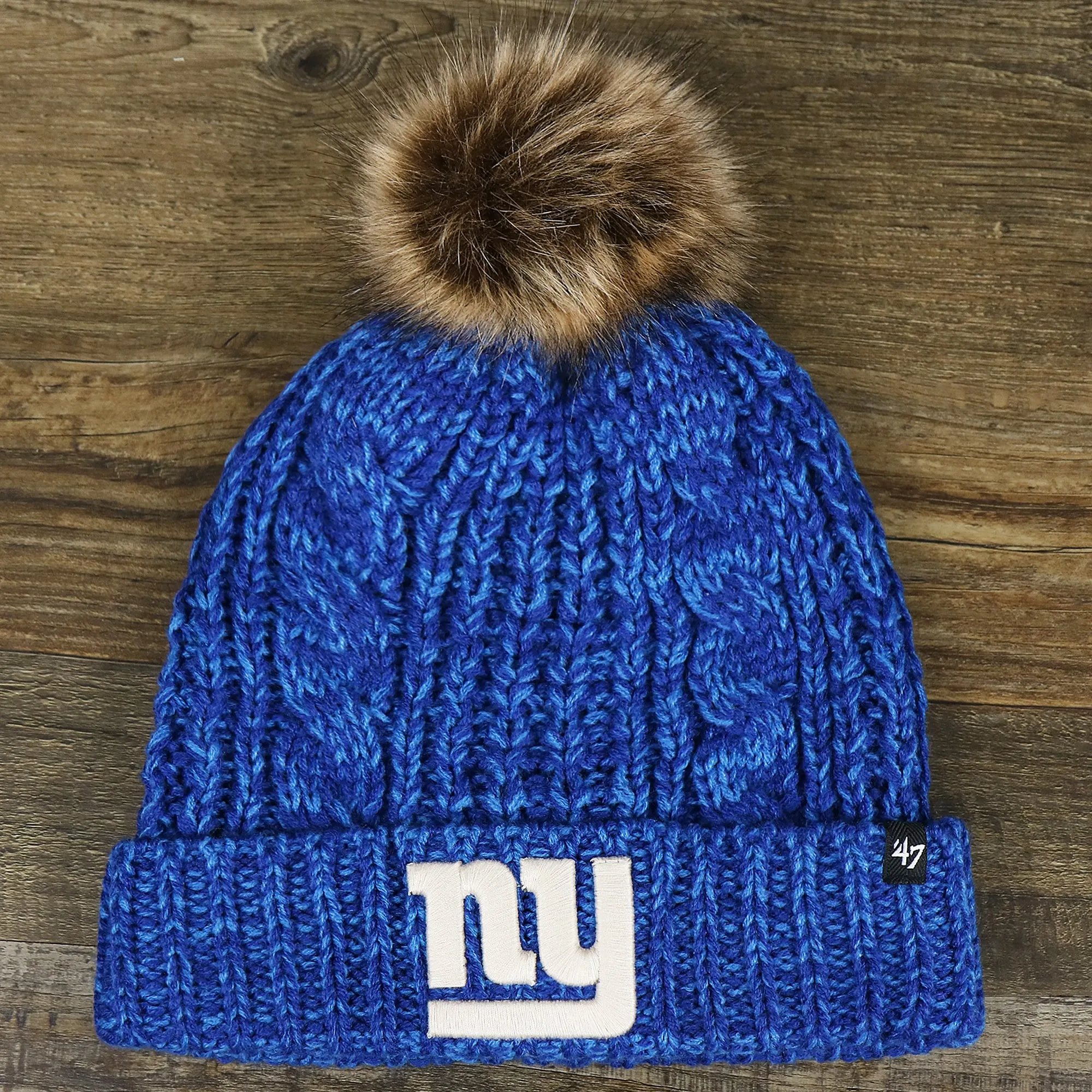 Women's New York Giants Logo Meeko Pom Pom Beanie Royal Blue