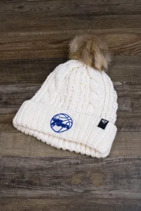 Women's Philadelphia 78ers White Winter Knit Beanie with Meeko Pom Pom