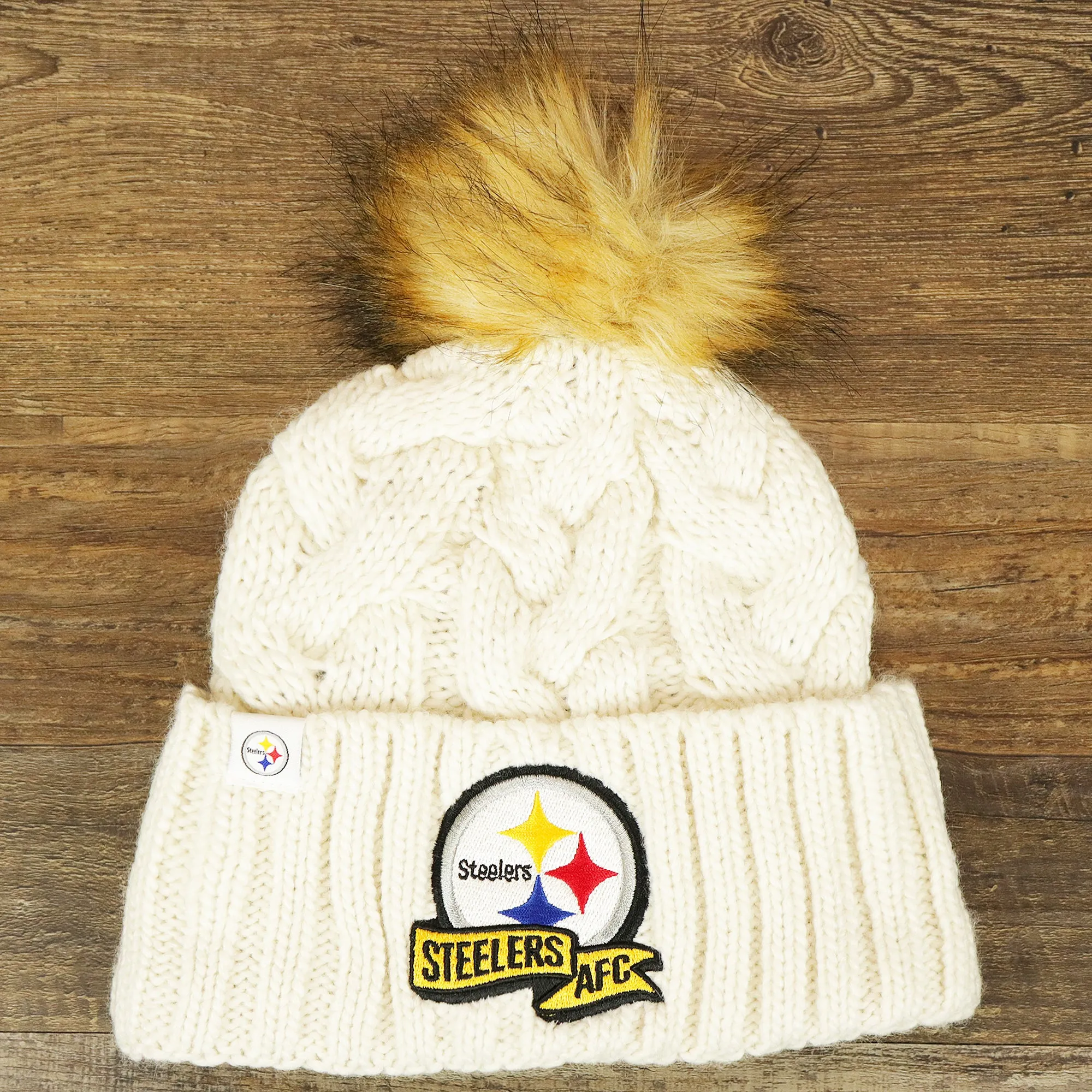 Women's Pittsburgh Steelers 2022 AFC Winter Knit Meeko Pom Pom Beanie | White Winter Beanies