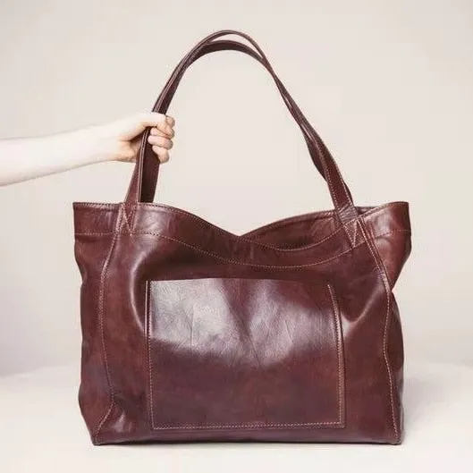 Women's Pockets Soft Tote Portable Shoulder Retro Oil Waxed Leather Large Capacity Bag