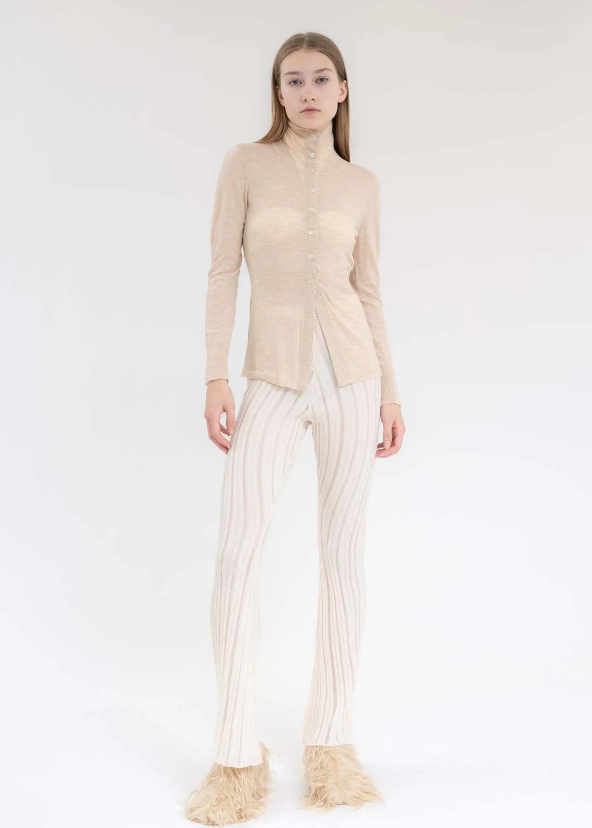 Wool Cardigan - Nude