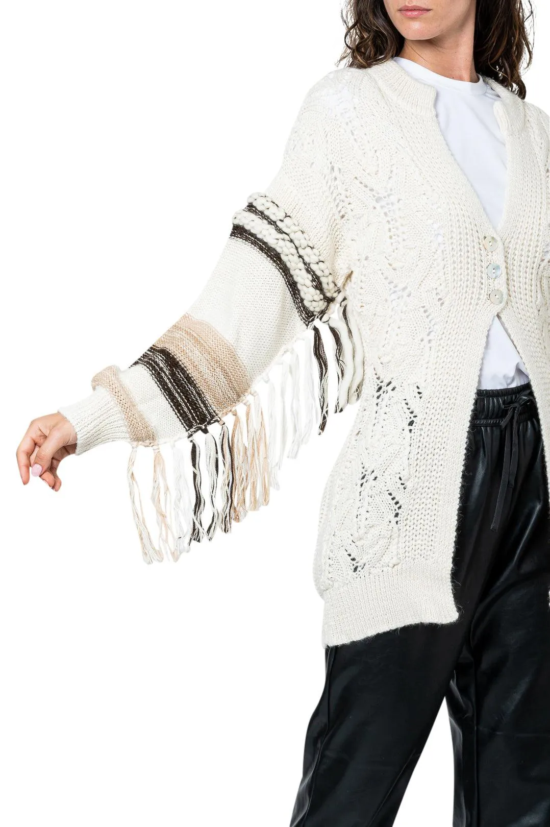 wool cardigan with fringe knitting